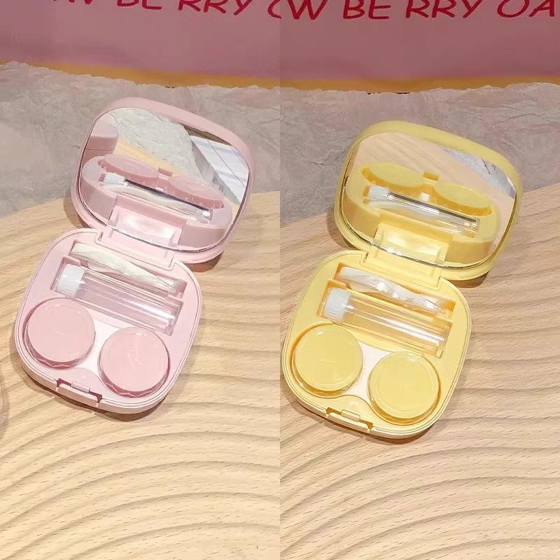 Macaron Girl Student Contact Lens Case with Mirror - Portable, Simple Storage Box