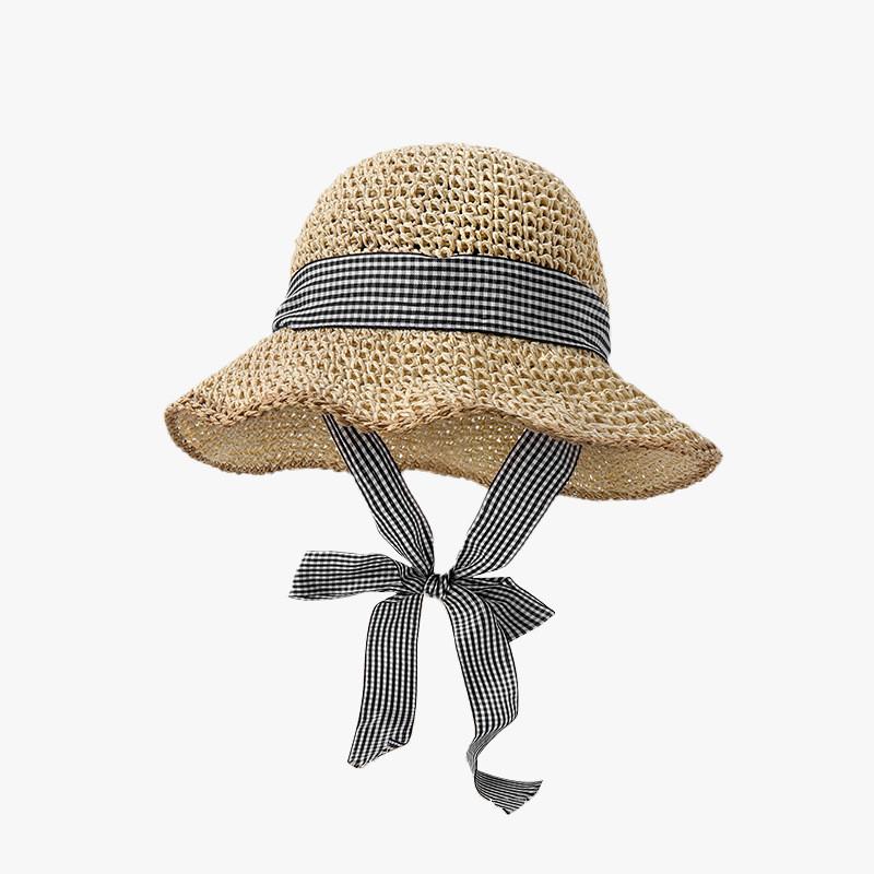 Chapeau de paille pour femme, protection solaire d'été, à larges bords, avec décoration florale, pour les vacances à la plage