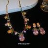 Zircon Floral Water Drop Pendant Earrings & Necklace Set - Trendy Design Clavicle Chain Accessory