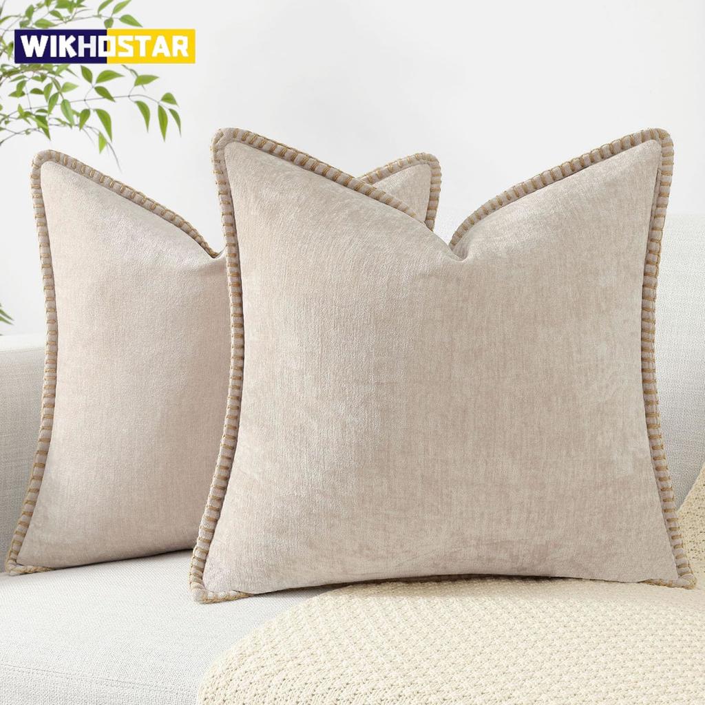 Soft Throw Pillow Covers Velvet Decorative Pillow Covers with Stitched Edge For Couch Sofa Bed