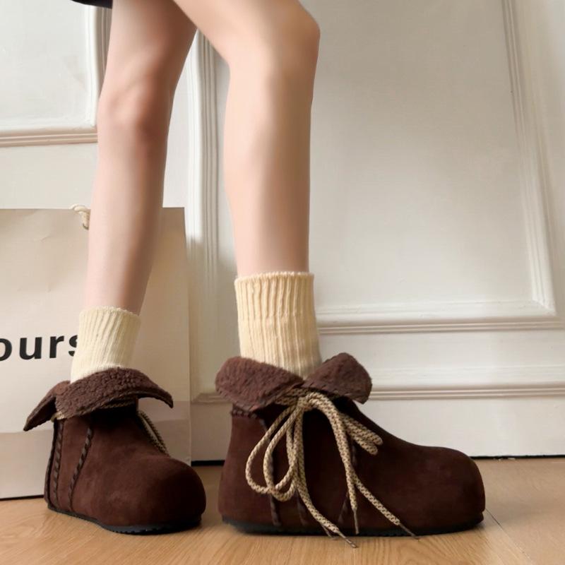 Soft leather version~ Height-increasing fluffy snow boots women's piled and thickened winter cotton shoes women's warm cotton boots