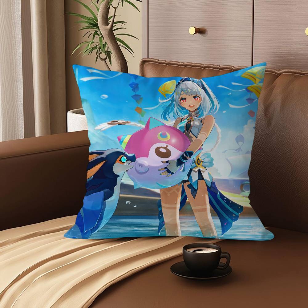 

G-Genshin Impact Cartoon Animation Pillowcase Toon Gift Cushion Cover Bedroom Home Sofa Chair Seat Decor Pillow Case 12x12Inch