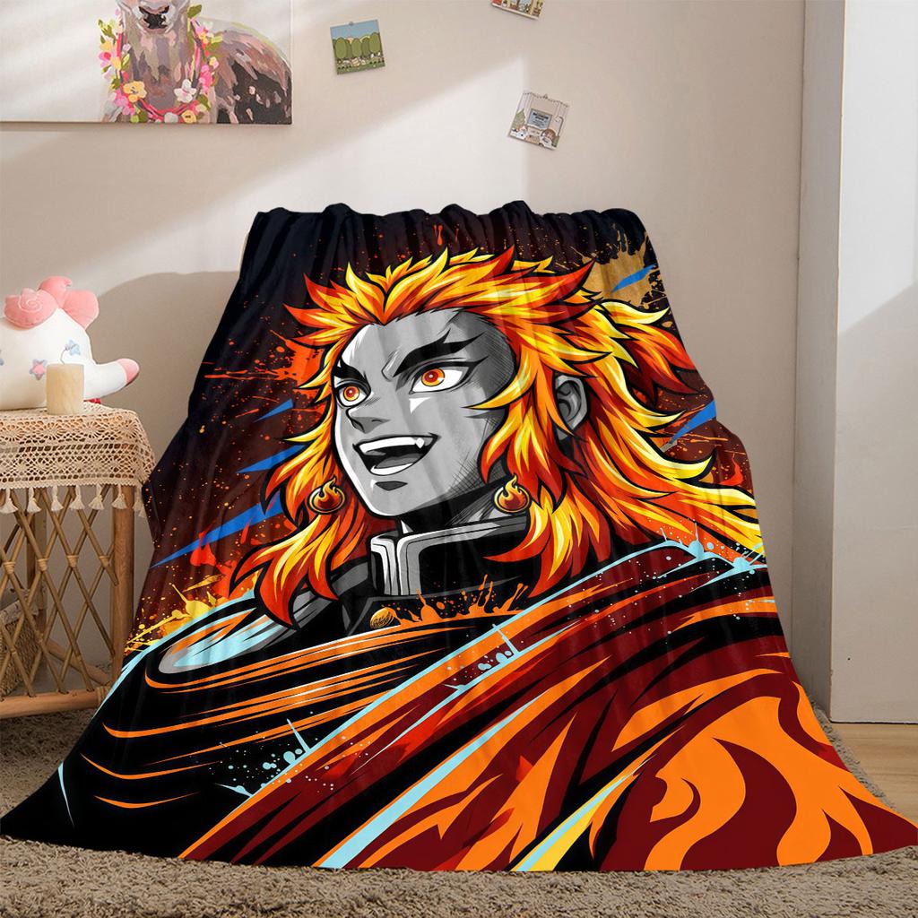 Demon Slayer Deluxe 2D Cartoon Flannel Blanket, Printed Art for Sofa, Soft Bedding for Travel Picnic Rug_LIAN