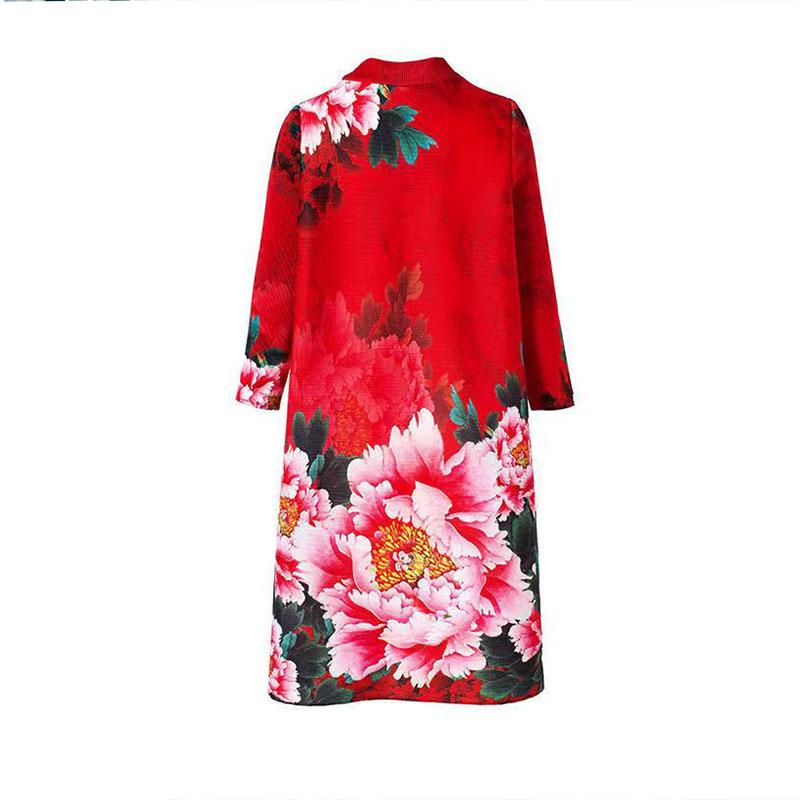 Frauen kleiden China stil mode lose falten kleid weibliche herbst neue sieben-punkt ärmel druck langen absatz rock kleid
