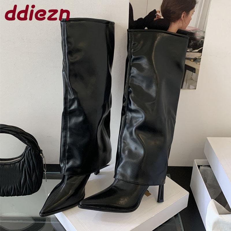 Fashion New Fashion Pointed Toe Women Knee High Boots Female Slip On Footwear Ladies Modern Long Booties With Thin Heels Pumps Shoes
