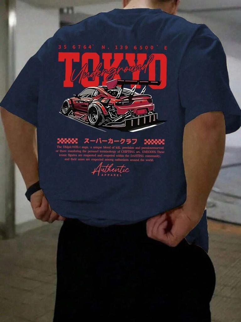 Unisexs Pure Cotton Tshirt with Racing EleUnisexts Tokyo Street Style Racing Culture Daily Attire