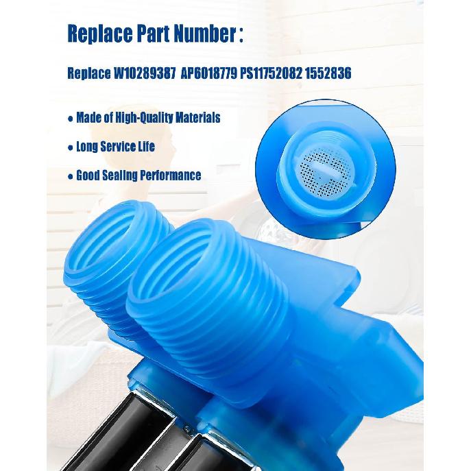 Water Inlet Valve Fit for Whirlpool Maytag Washer Machine, Front Load Clothes Washer Water Valve Replace WPW10289387 AP6018779 PS11752082