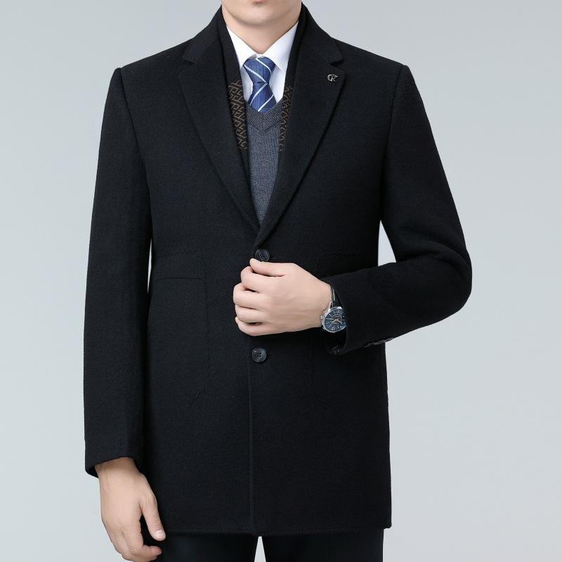 Winter double-sided wool cashmere coat men's wool wool mid-length suit collar woolen removable down liner jacket