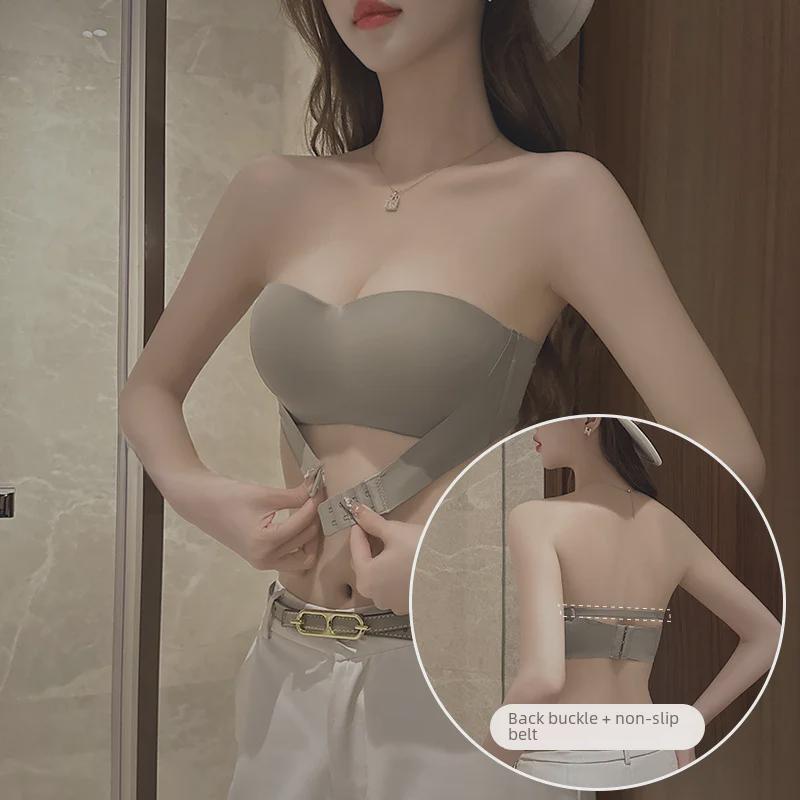 Genuine Strapless Gathered Bra for Women - Non-Slip, Small To Large Chest, Anti-Exposure, Invisible for Wedding Dresses, Beautiful Back Design