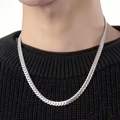 Collier latéral en relief plaqué argent pour hommes et femmes - Bijoux de mode tendance européenne et américaine