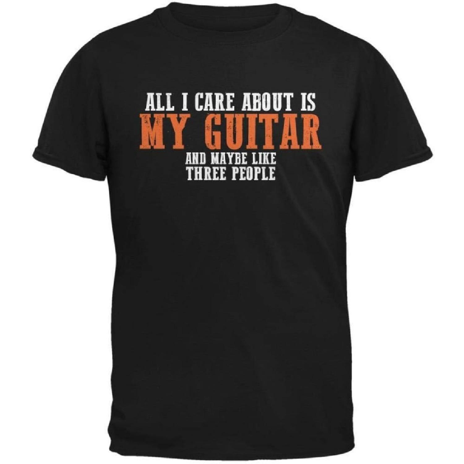 Sarcastic Care About My Guitar Black Adult T-Shirt S