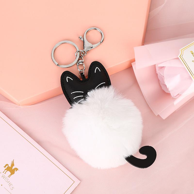 Cute Fur Ball Cat Soft Pompom Animal Tail Hair Ball Car Ladies Car Bag Accessories Mom Gift Bag Charm