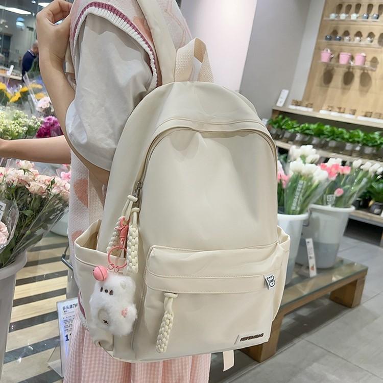 Schoolbag new backpack women's large-capacity casual simple solid color backpack Korean version school season school style girls schoolbag