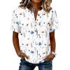 Women’s Vintage Floral Print Cotton Linen Shirt Short Sleeve Henley Neck Button Front Chest Casual Blouse Top
