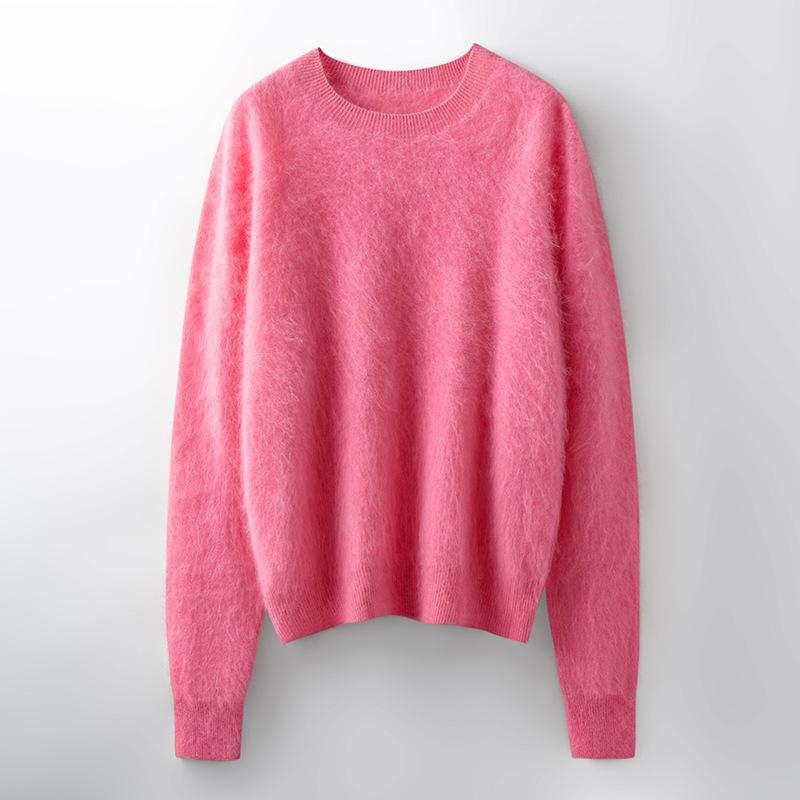 Autumn And Winter New Brushed Women'S Loose Round Neck Long Sleeve Solid Color Pullover Wool Bottoming Knitted Sweater