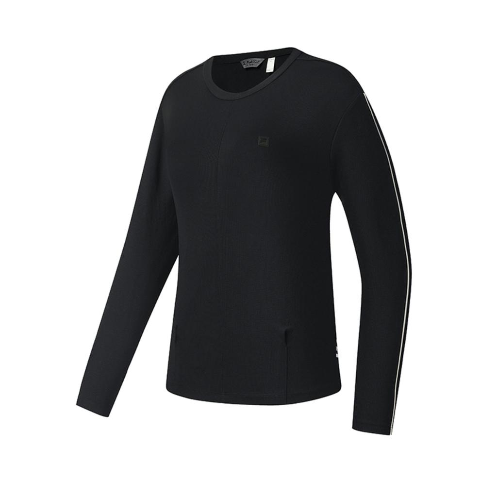 FILA Golf Series Classic Simple Sports Casual Comfortable Versatile Crew Neck Pullover Knit Long Sleeve T-Shirt Women tops Deep-Black A11W615226FBK