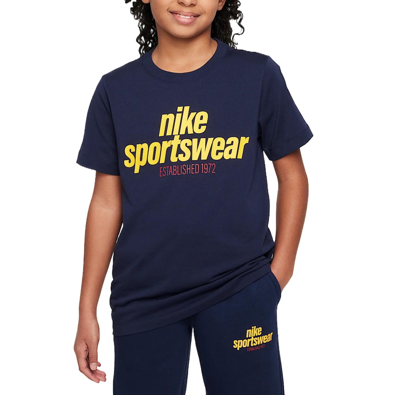 

Nike Comfortable Casual Letter Short Sleeve T-Shirt Kids Tops Obsidian HM5664-451 XL