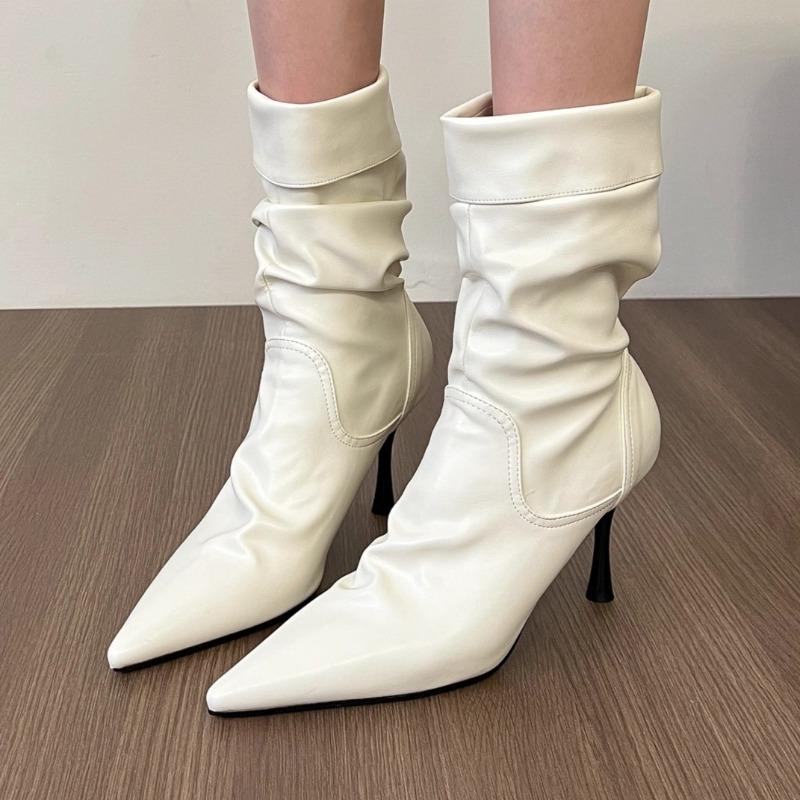 Back Zipper High Heels Gothic New Women'S Pointed Toe Ankle Boots Designer Casual Party Comfortable Ladies Nude Boots