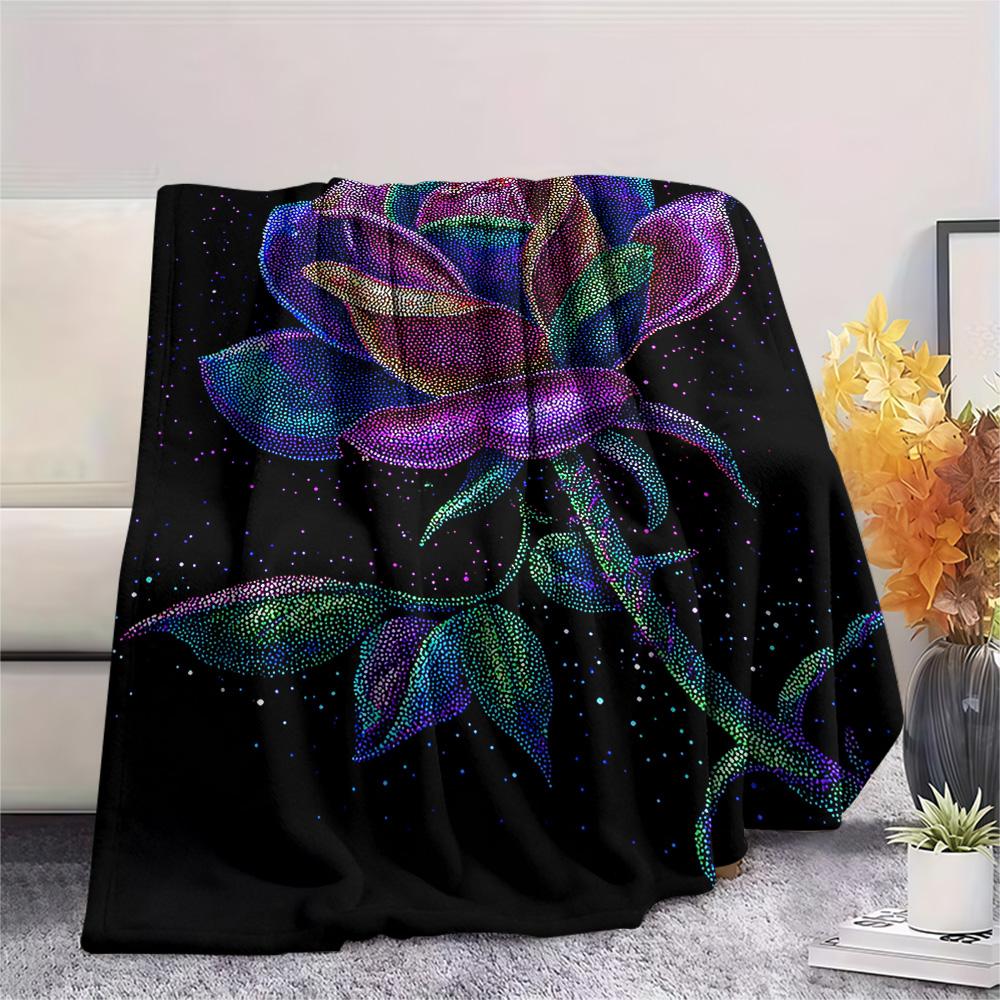 Rose Print Flannel Blanket, High Quality Comfortable for All Seasons, Home Decor, Warmth and Comfort, Perfect for Christmas Gifts
