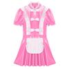 Mens Sissy Maid Dress Ruffles Trims Bow Apron Puff Sleeve A-Line Dress