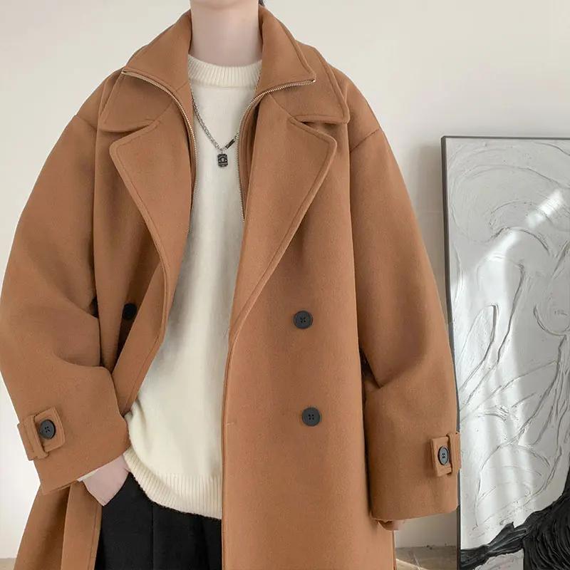 Winter Men Korean Coat Long Woollen Wind Coat Men Woolen Overcoat Casual Business Thick Trench Coat Jacket Male Oversized 5XL