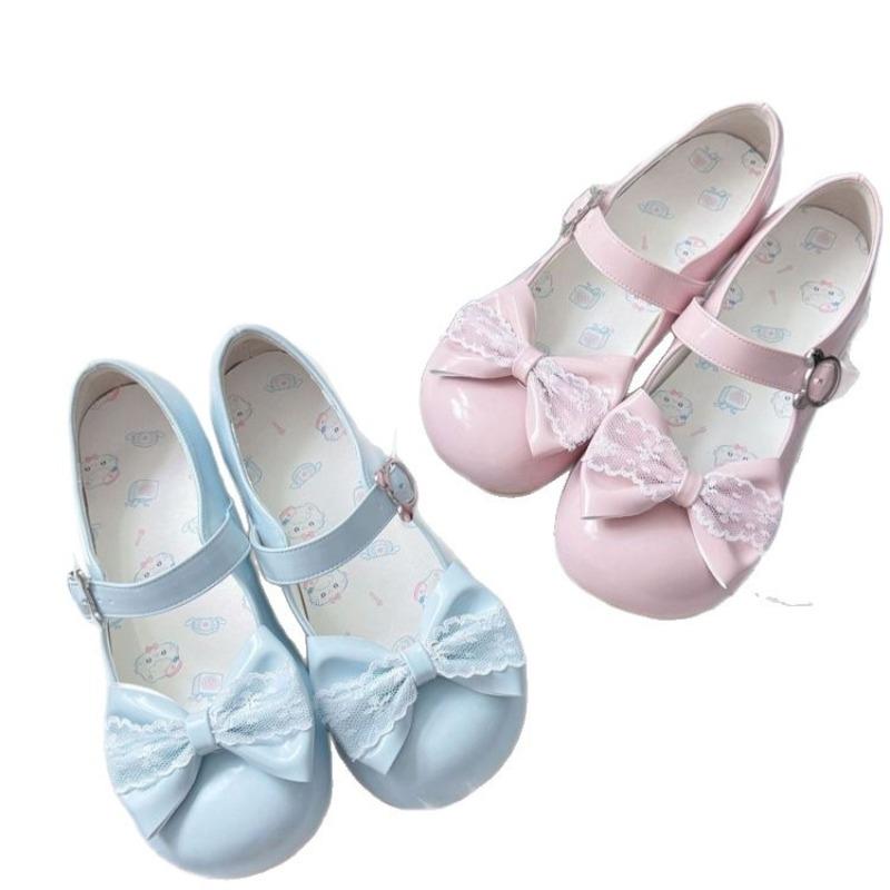 Cute sweet bow Mary Jane women's shoes thick heel ll soft girl single shoes with skirt small leather shoes