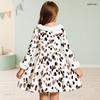Girls High Neck Long Sleeve Geometric Printed Dress Furry Collar And Cuffs A Line Flared Hem