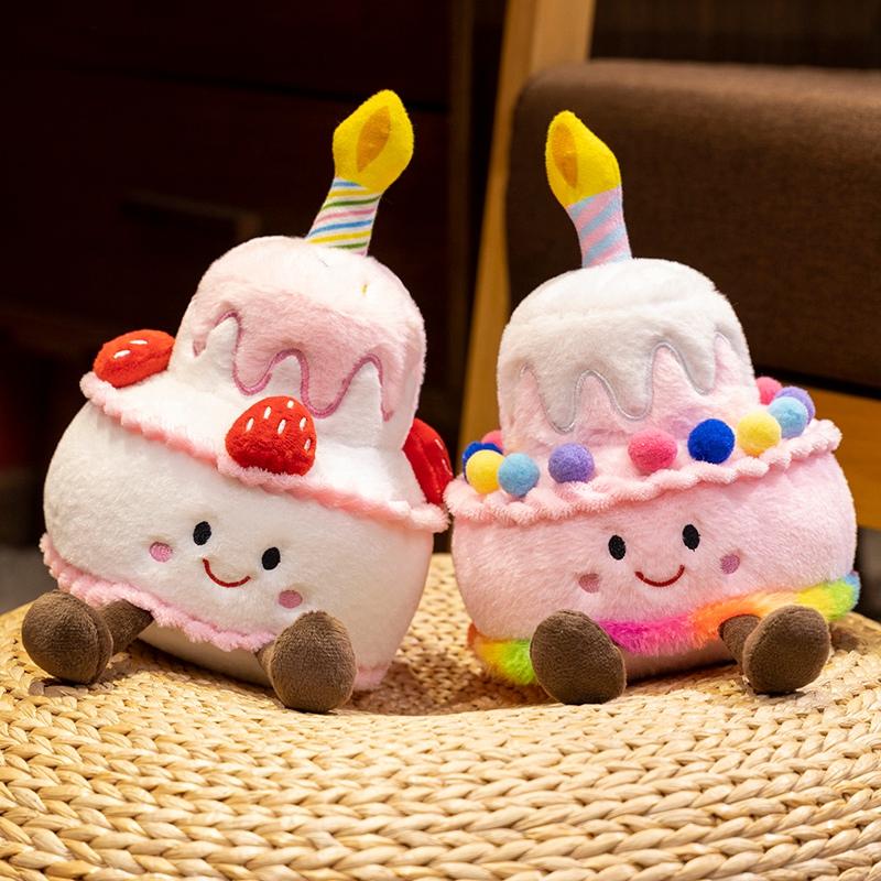 Adorable Strawberry Cake Plush Toy Stuffed Food Dessert Pillow Kawaii Sweet Birthday Cake Candle Party Decor Creative Gift