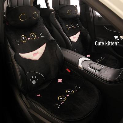 Black Cat Plush Car Seat Cushion Set - Autumn & Winter, Rear Seat, 3-Piece