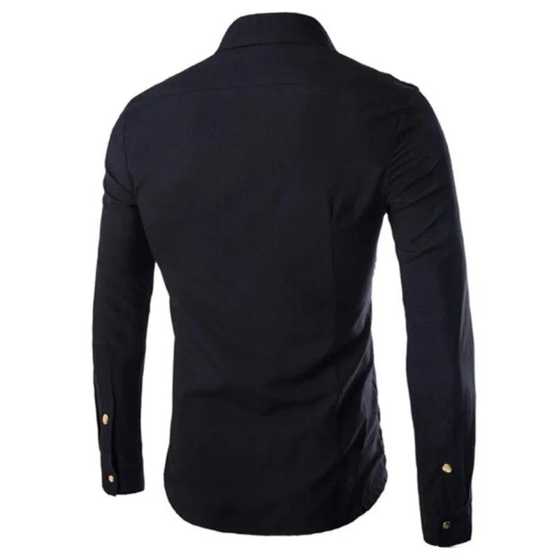 Spring/Autumn Men Long Sleeve Cargo Shirt Casual Slim Fit Fashion Epaulet Double Pocket Mens Dress Shirt