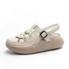 Women's 2025 Leather Flat Sandals - Soft Sole, Casual Style, Round Toe, Color Block for Beach & Pregnancy