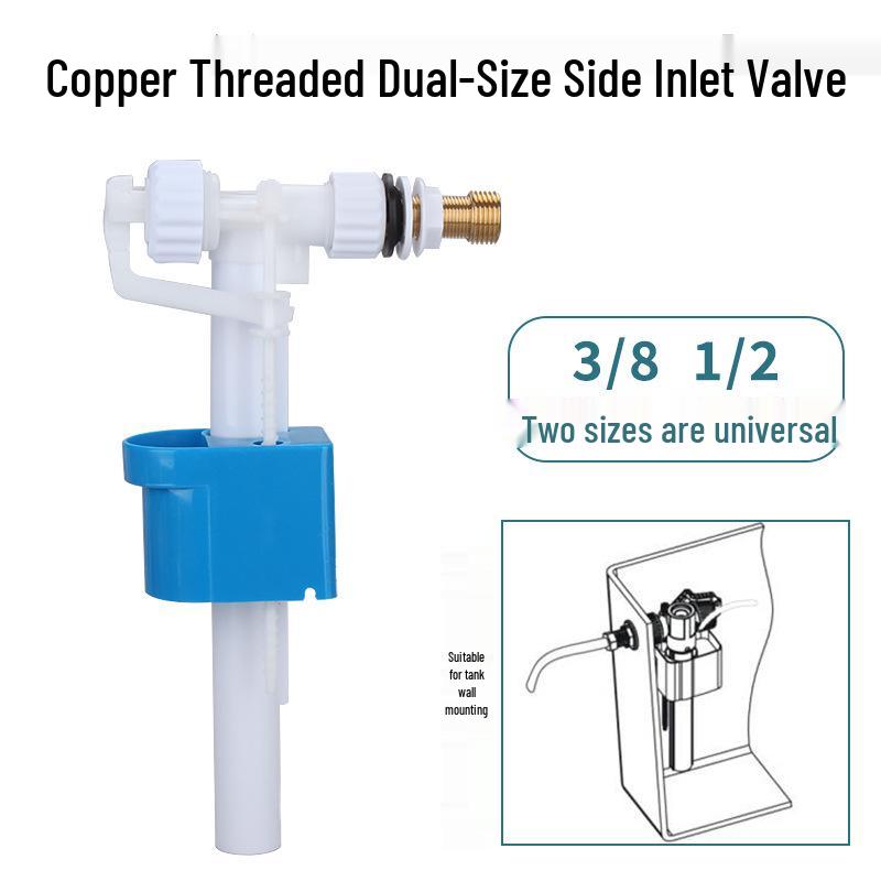Side Inlet Toilet Valve Set with 3/8" Copper Thread, 1/2" Universal Flush for Bathroom Toilets