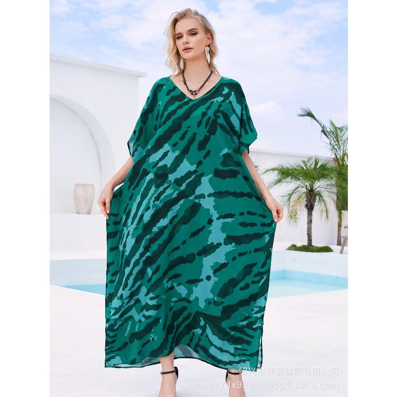 Blouse de plage coton humain imprimé ample robe de vacances bikini protection solaire chemise maillot de bain veste châle