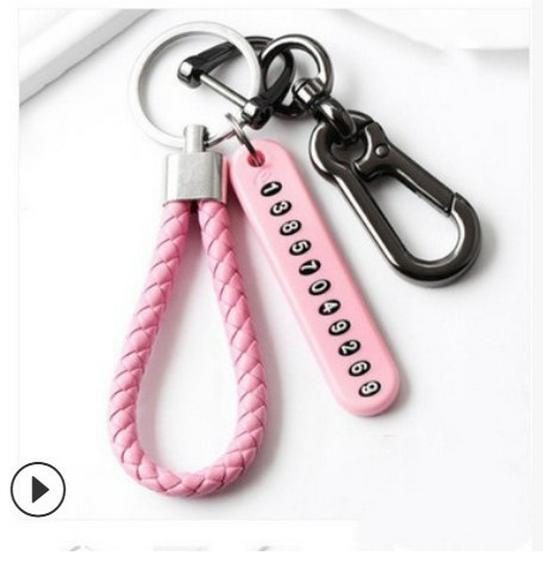 Anti-lost Number Plate Mobile Phone Braided Rope Keychain with 8-Shaped Buckle Pendant
