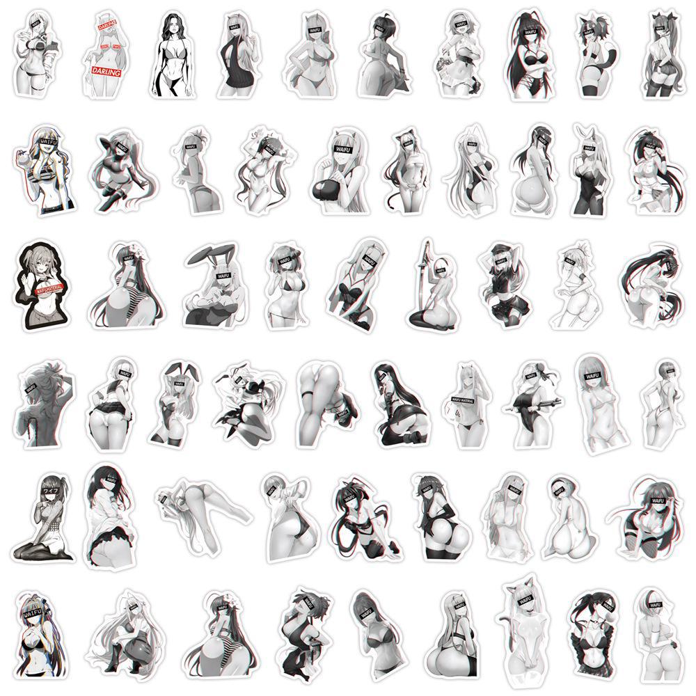 55 Sexy Anime Girl Samolepky pro kutily - Černobílý pohár na vodu a telefon