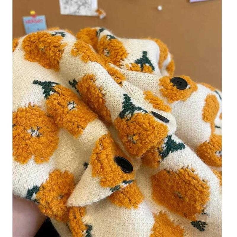 DIMANAF 2025 Big Size Flower Sweaters Cardigan Autumn Women Print O-Neck Sweaters Knitting Loose Sweater