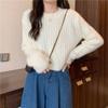 Y2K Cropped Sweater Pink Furry Solid Korean Fashion Pullover Knitted Sweaters Autumn Winter Long Sleeve Harajuku Jumper Sweater