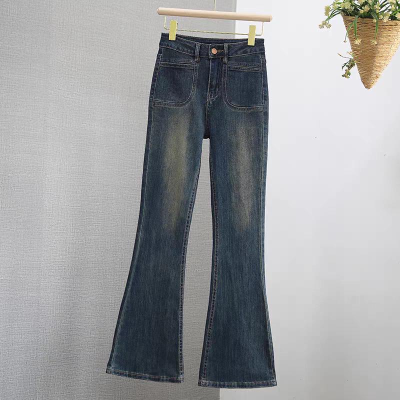 

Women s High-Waisted Fleece-Lined Micro-Flare Petite Denim Pants for Autumn and Winter M (95-104 jin)