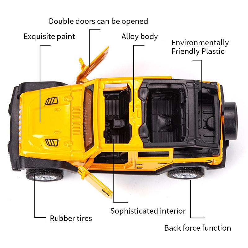 1/36 Scale Alloy JEEPS Wrangler Car Model Simulation Off-road Vehicle Pull Back Car Decoration Ornaments Collection Toys For Children