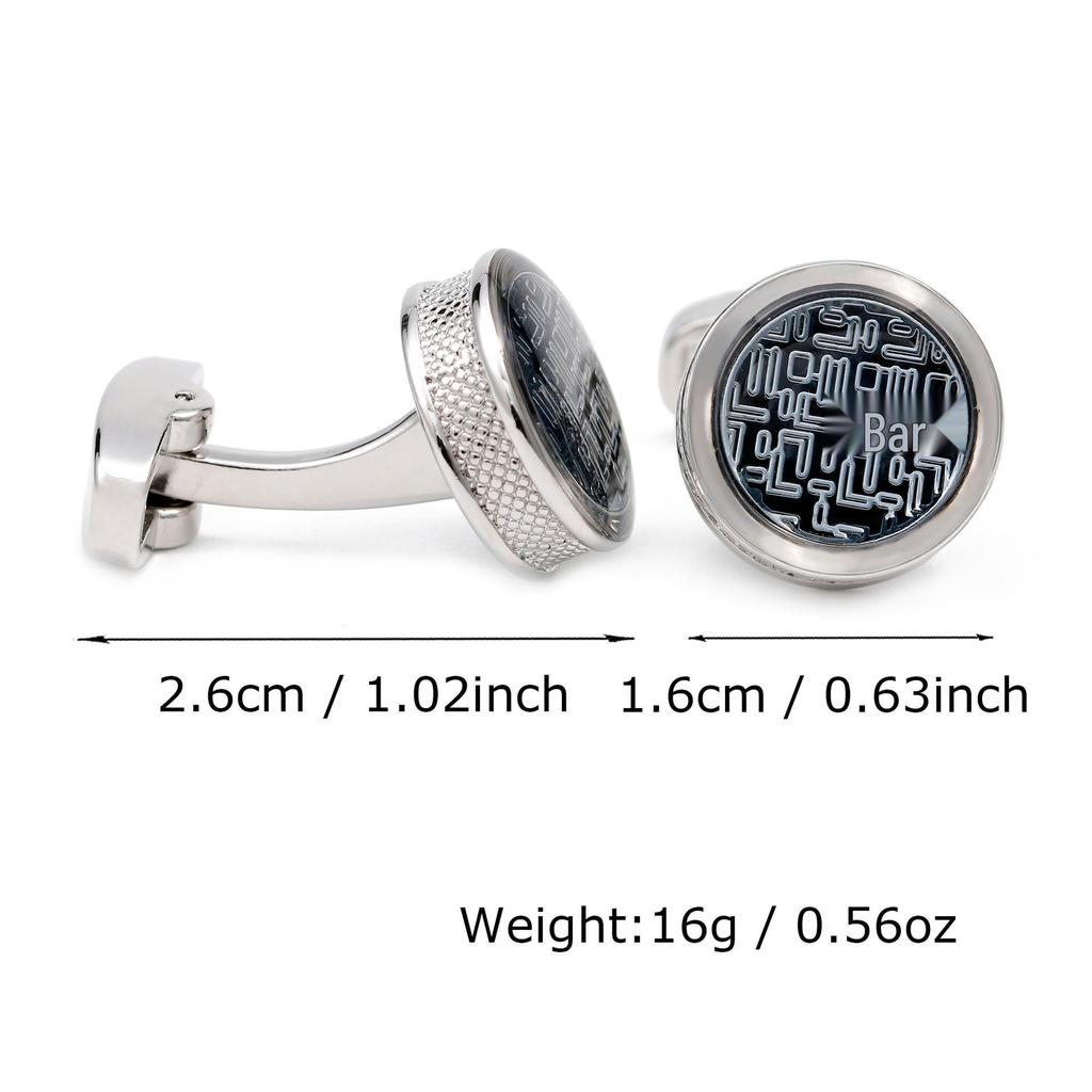 Blue Striped Round Silver Cufflinks for Men - New Arrival