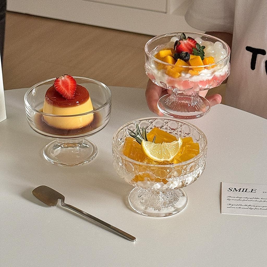 High Foot Glass Ice Cream Cup Round Nordic Style Creative Transparent Design Milk Fruit Yoghurt Bowl Cup Drinkware Home Applies
