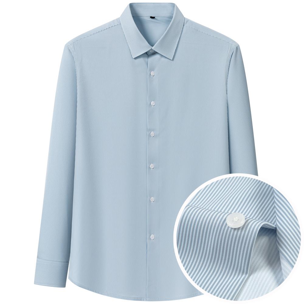 Men's Thin Comfortable Breathable Plaid Striped Dress Shirts, Long Sleeve Spread Collar Business Slight Stretch Button-up Shirt