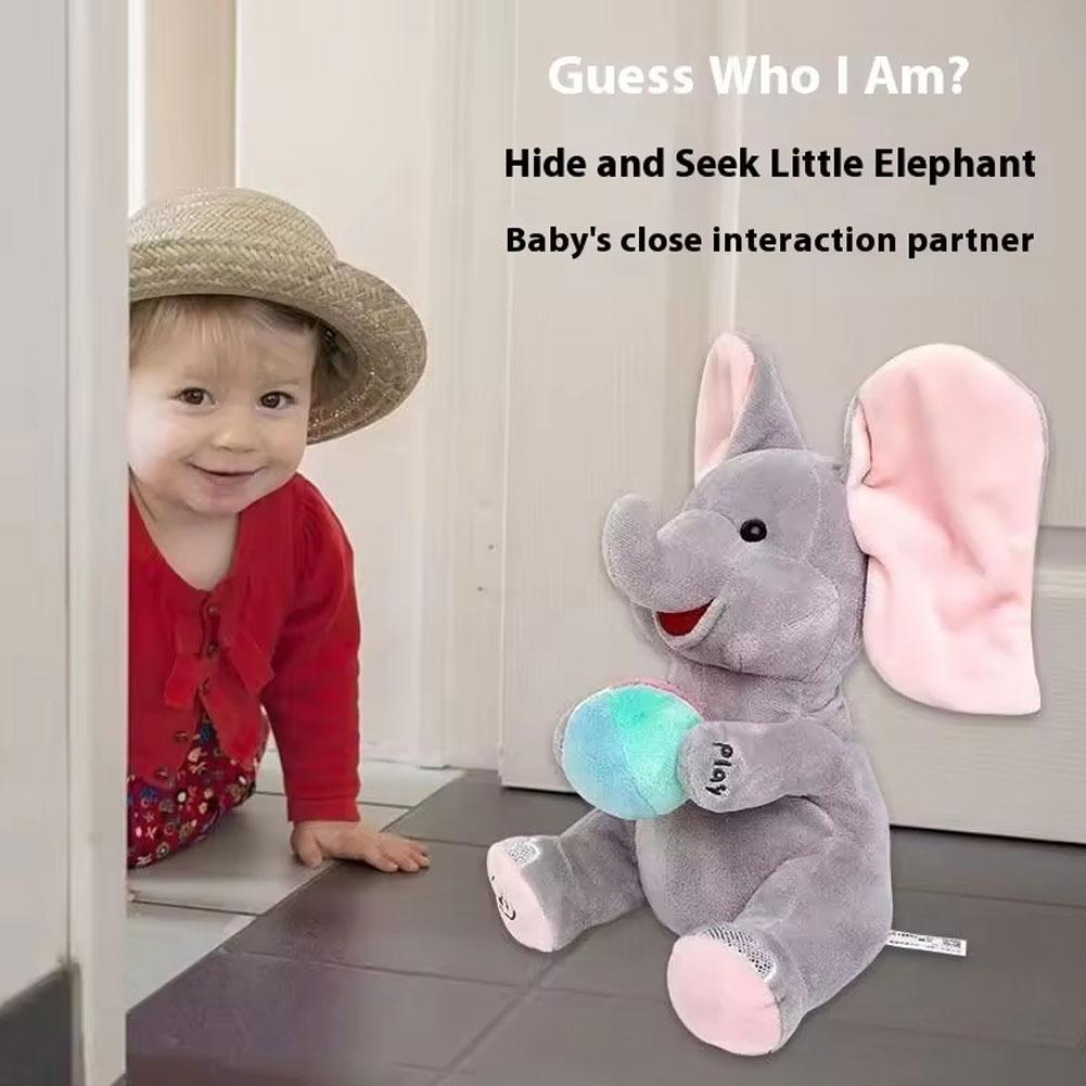 Jeu de Cache-Cache Éléphant Peluche Entraînement Tête Debout Bébé Poupée Musicale Apaisante Cadeau Nouveau-né Pour 3-12 Mois