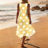 Women Sleeveless Polka Dot Print Midi Dress Crew Neck Casual Loose Fit Asymmetrical Hem Lightweight Sundress