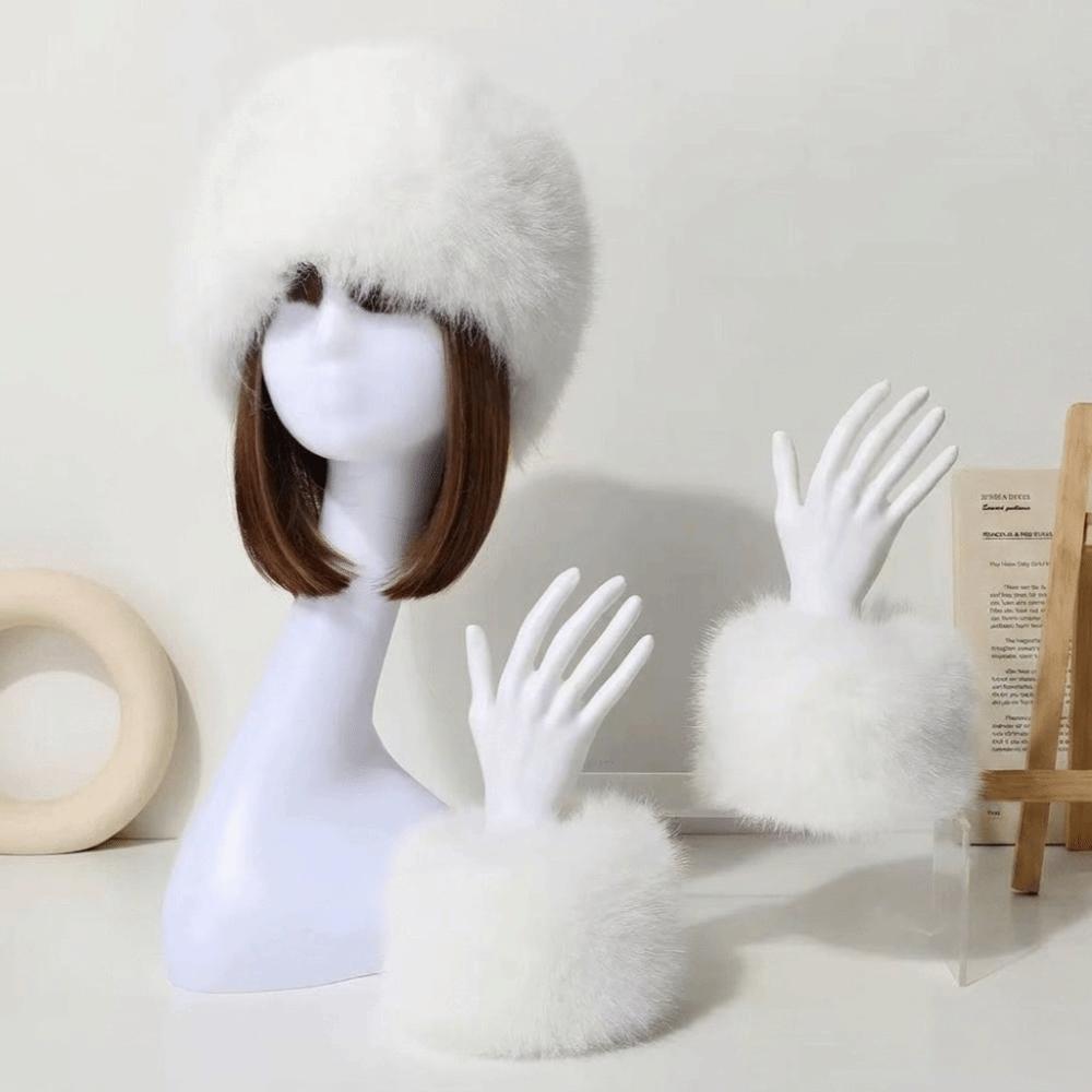 3Pcs/Set Elastic Wide Fur Cuffs Hat Soft Plush Headwraps Retro Warm Thick Hairband Outdoor Sports