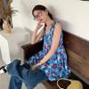 Dress Short Dress Dopamine Blue Floral Suspender Dress Women Summer Seaside Vacation Beach Dress Small Woman