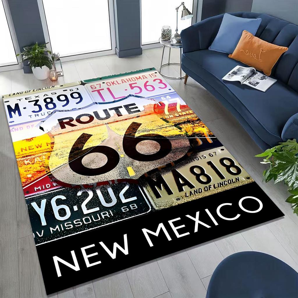 3D Retro Route 66 America Historic Mother Road Rug for Bedroom Living Room Sofa Home Doormat Decor,Larger Kid Non-slip Floor Mat