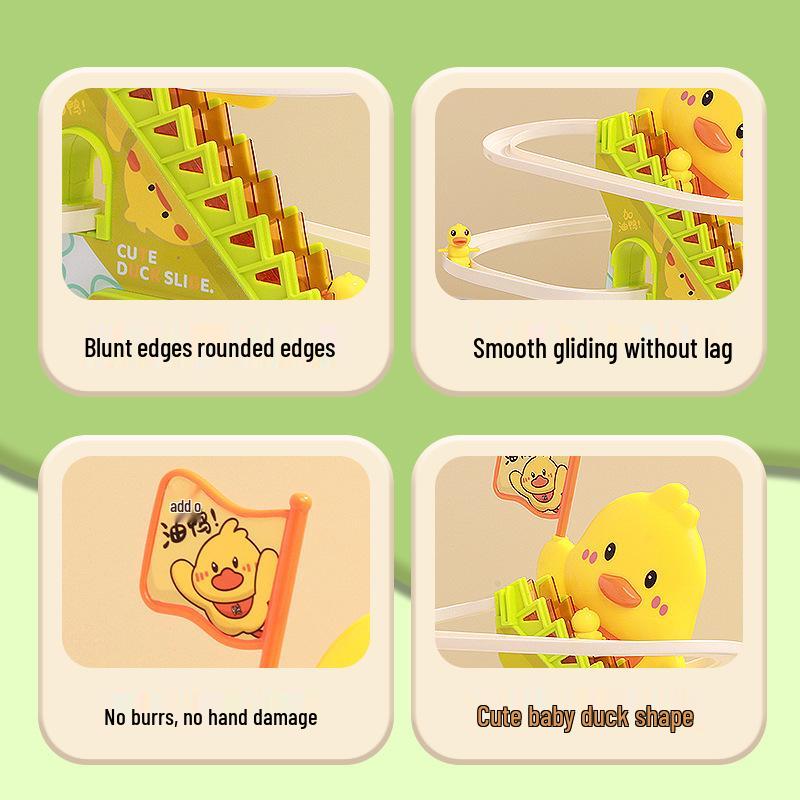 Canard agitant le drapeau grimpant les escaliers jouet avec lumière et musique pour l'entraînement à la tenue de la tête des enfants et l'assemblage éducatif.