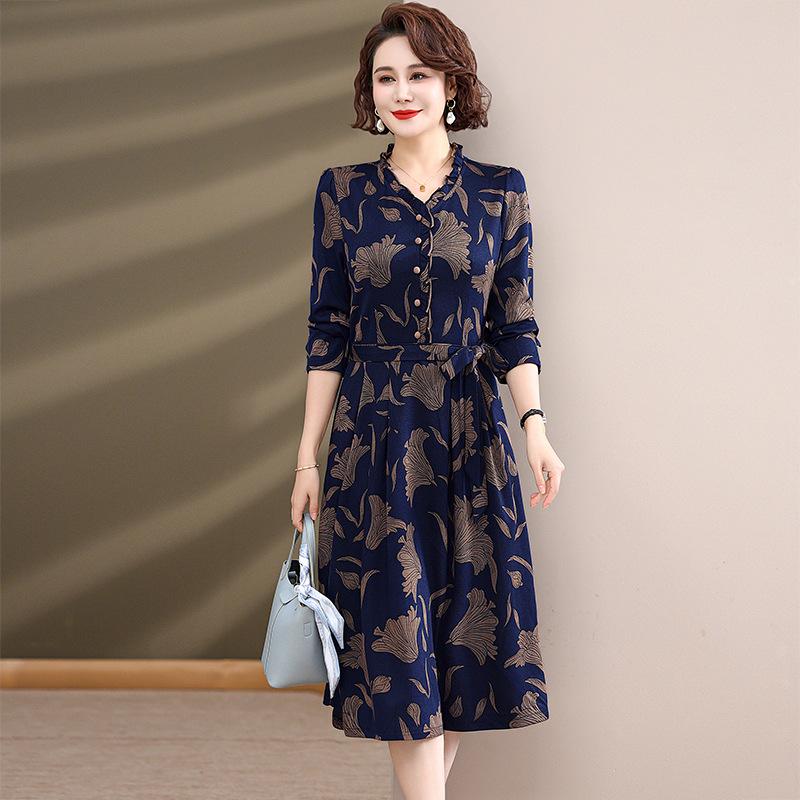 

Элегантное длинное платье на весну/осень для женщин среднего и пожилого возраста - стройнящее, модное и доступное в больших размерах 4XL