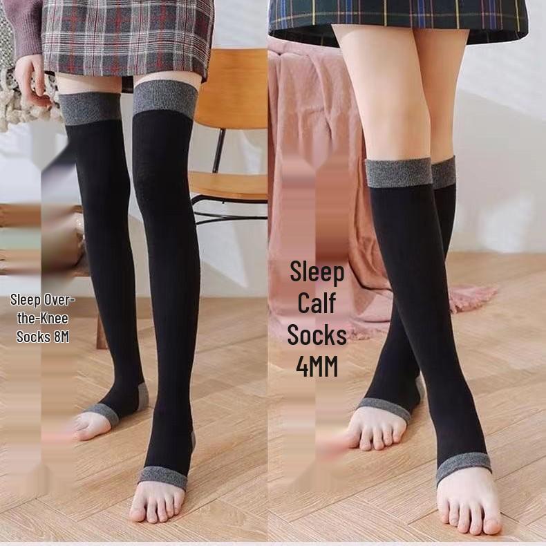 Unisex Thigh-High Compression Socks - Open-Toe, Over-the-Knee Calf Support Socks